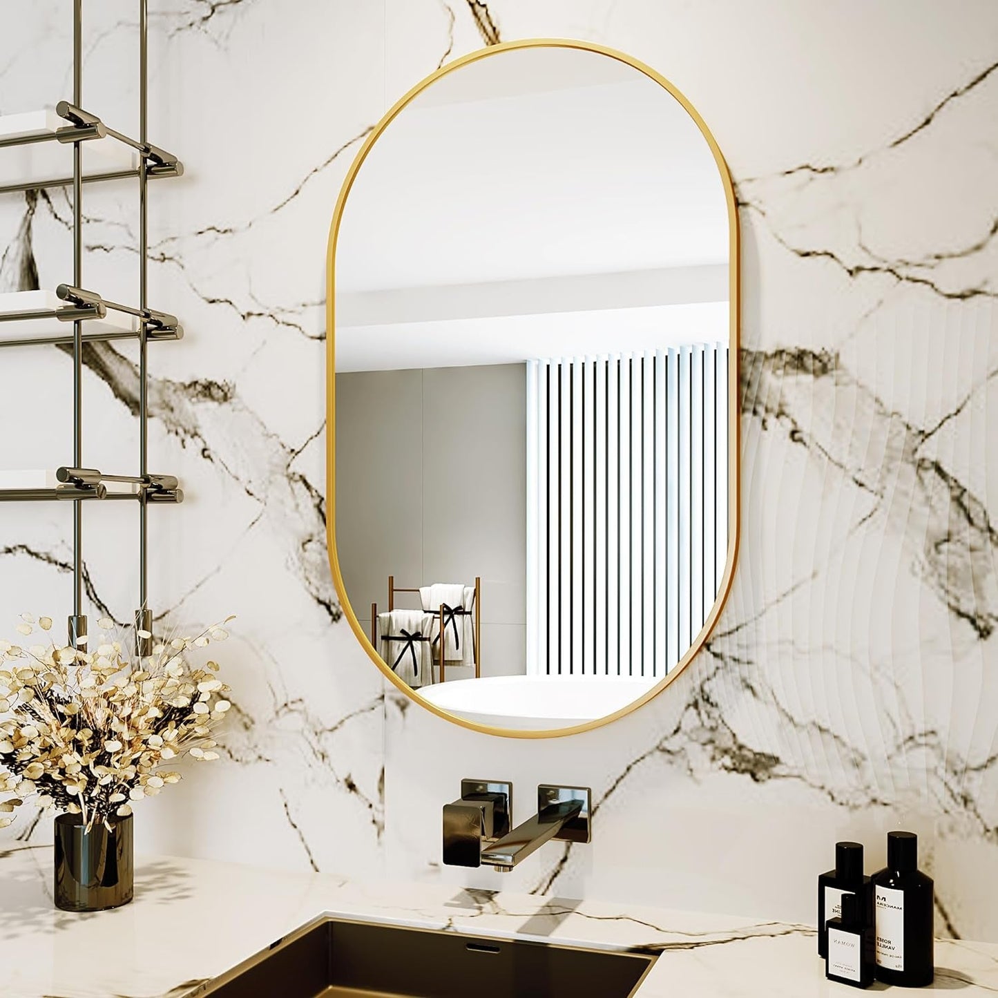 Oval Mirrors,Oval Bathroom Mirrors,20X28 Gold Mirror for Wall,Wall Mirror,Bathroom Mirrors for over Sink(Gold)