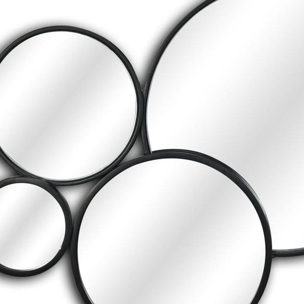 Set Of Eight Black Metal Round Cojoined Accent Mirrors