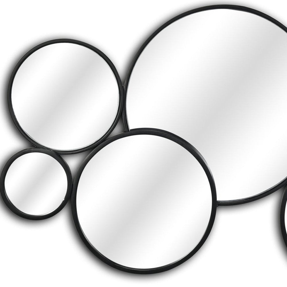 Set Of Eight Black Metal Round Cojoined Accent Mirrors