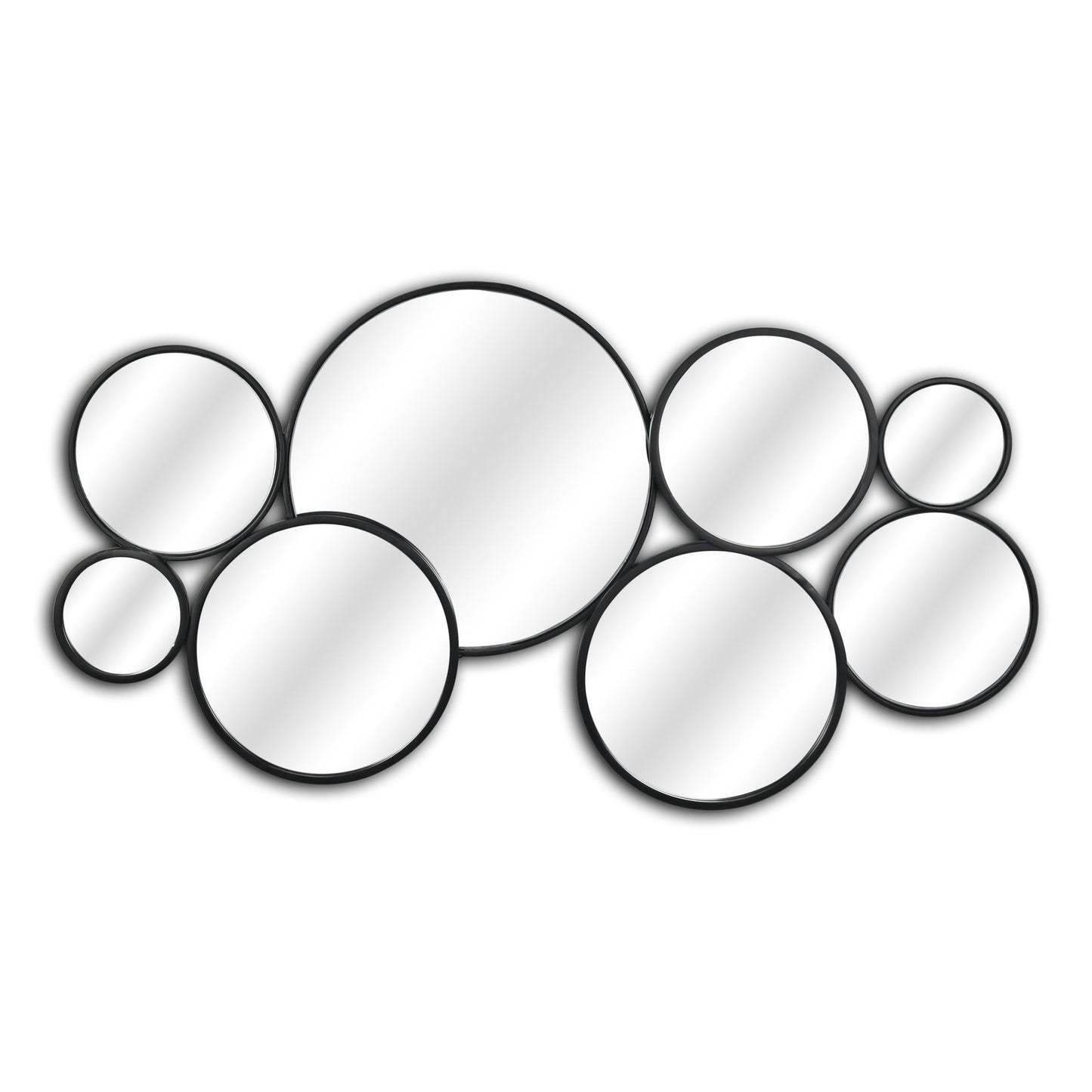 Set Of Eight Black Metal Round Cojoined Accent Mirrors