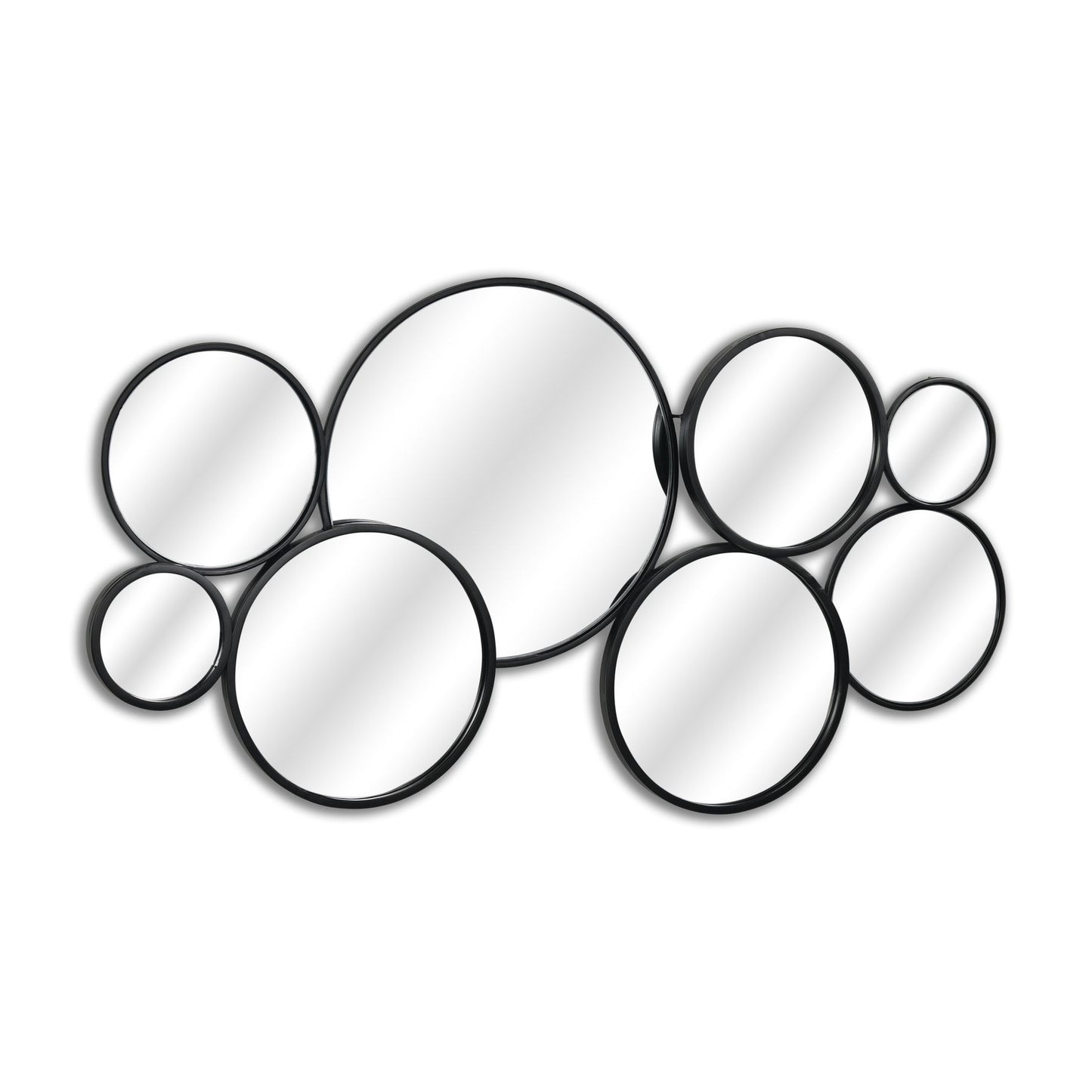 Set Of Eight Black Metal Round Cojoined Accent Mirrors