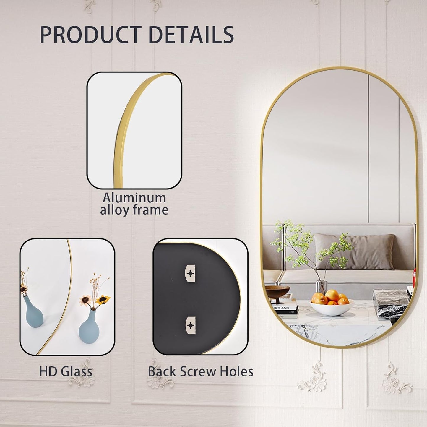 Oval Mirrors,Oval Bathroom Mirrors,20X28 Gold Mirror for Wall,Wall Mirror,Bathroom Mirrors for over Sink(Gold)